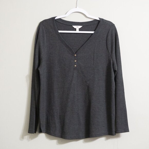 Time and Tru Gray Waffle Knit Long Sleeve Tee - Picture 1 of 2